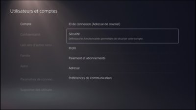 Interface utilisateur de la PS5 indiquant l'emplacement des fonctionnalités de sécurité.