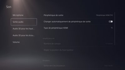 Écran Son de la PS5 avec l'option Audio en surbrillance dans le menu de gauche.