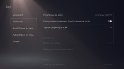 Écran Son de la PS5 avec l'option Audio en surbrillance dans le menu de gauche.