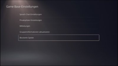 Benutzeroberfläche der PS5-Konsole, auf der zu sehen ist, wo blockierte Spieler zu finden sind.