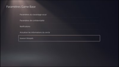 Interface utilisateur de la PS5 indiquant où trouver les joueurs bloqués.