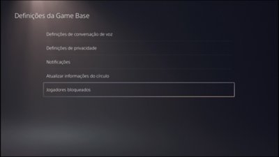 Interface de utilizador da PS5 a mostrar como encontrar jogadores bloqueados.