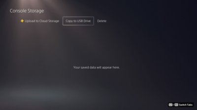PS5 Console Storage screen with Copy to USB Drive highlighted.