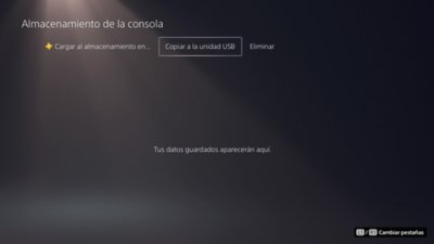 Pantalla Almacenamiento de la consola PS5 con Copiar a la unidad USB resaltado.