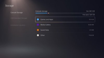 PS5-konsolskærmen med Spil og apps fremhævet i menuen til højre.