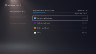 Pantalla de la consola PS5 con la opción “Juegos y aplicaciones” resaltada en el menú del lado derecho.