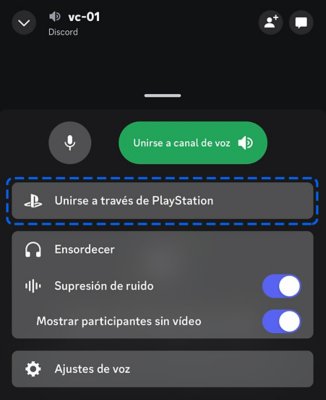 Pantalla móvil que muestra la opción “Unirse a PlayStation” en Discord