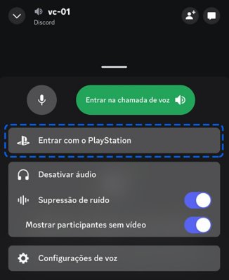 Ecrã de dispositivo móvel que mostra a opção Join on PlayStation (Entrar na PlayStation) do Discord