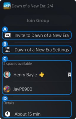 Вікно ігрової групи на консолі PS5