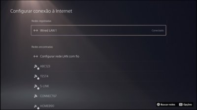 Tela de configuração da conexão com a Internet do console PS5