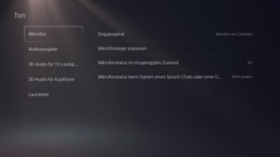 PS5-Bildschirm "Sound" mit markierter Option "Mikrofon" im linken Menü.