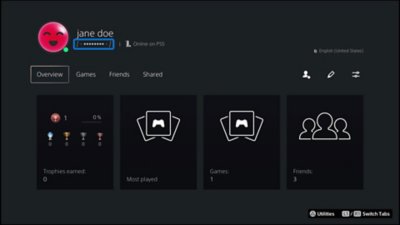 Location of the online ID on PS5 console profile