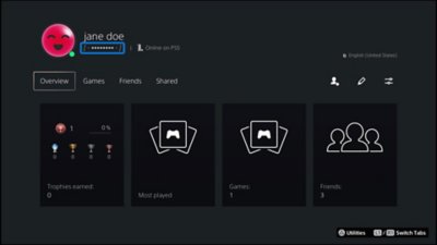 Umístění online ID v profilu konzole PS5
