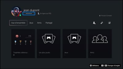 Emplacement de l'ID en ligne dans le profil de la console PS5