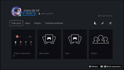 Localização da ID online no perfil da consola PS5