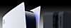 Produktbild på PS5- och PS4-konsol som visar var strömindikatorlamporna finns.