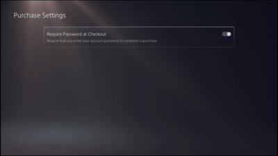 PS5 Purchase Settings screen with Require Password at Checkout option