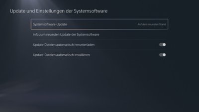 PS5 Update und Einstellungen der Systemsoftware Bildschirm mit hervorgehobenem Systemsoftware-Update.