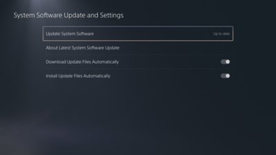 PS5 System Software Update and Settings screen with Update System Software Update highlighted.