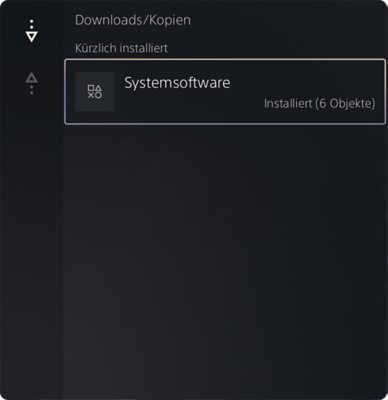 PS5 Downloads/Kopien Bildschirm, auf dem eine kürzlich installierte Systemsoftware-Version hervorgehoben ist.