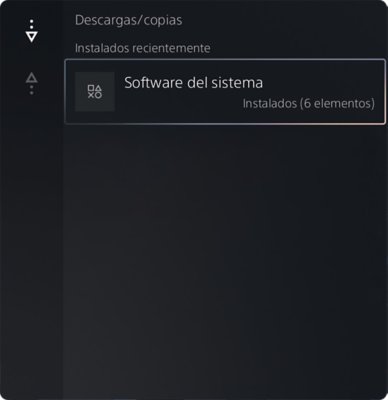 Pantalla Descargas/copias de PS5 con una versión de software del sistema instalada recientemente resaltada.