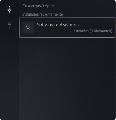 Pantalla de Descargas/copias de PS5 con una versión del software del sistema instalada recientemente resaltada.