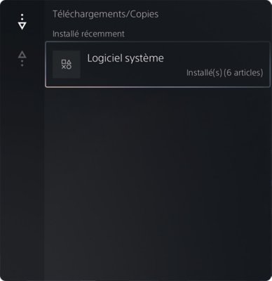 Écran du menu Téléchargements/Copies sur PS5 mettant en surbrillance une version du logiciel système récemment installée.
