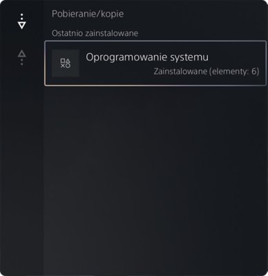 Écran du menu Téléchargements/Copies sur PS5 mettant en surbrillance une version du logiciel système récemment installée.