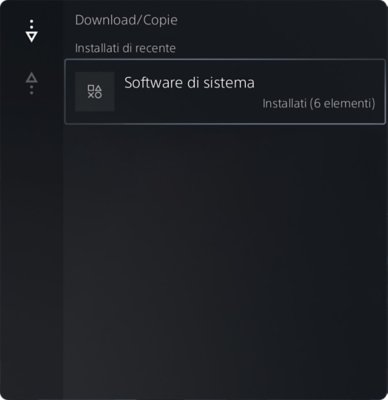 Schermata Download/copie di PS5 con una versione del software di sistema installata di recente evidenziata.
