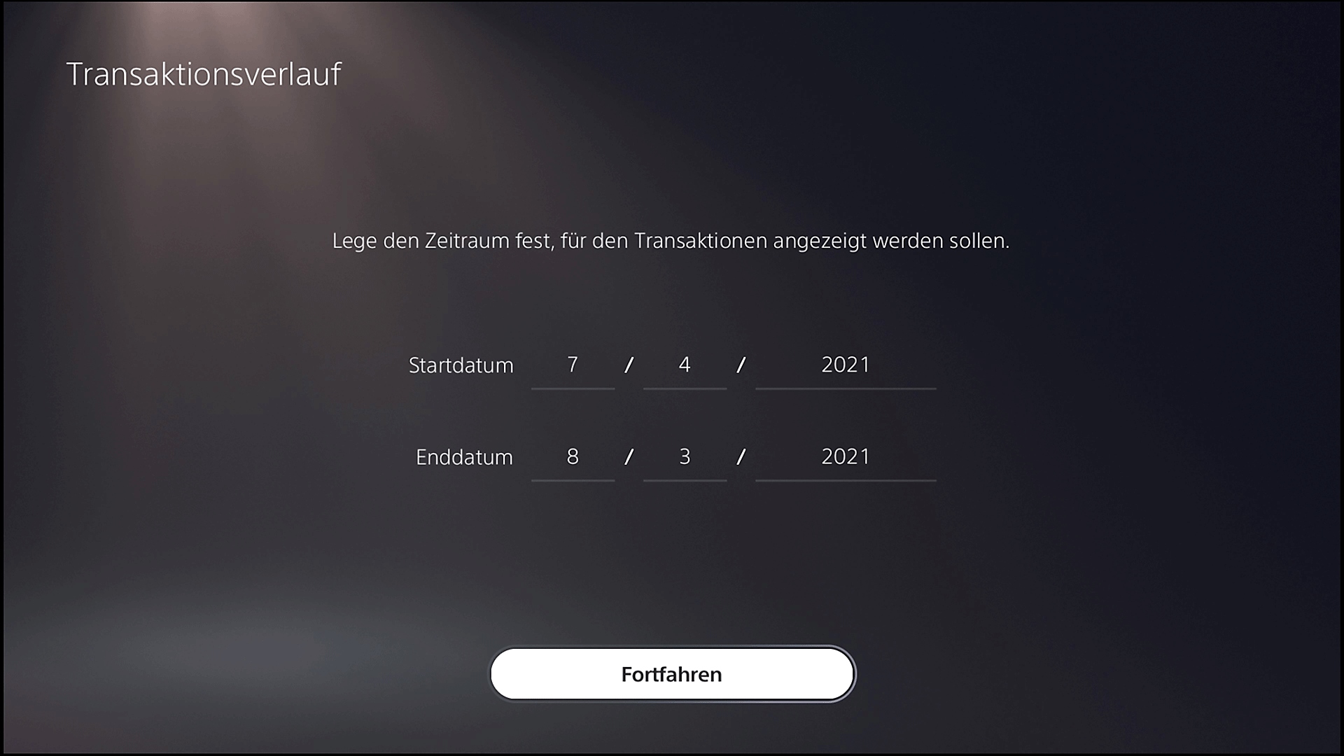 Bildschirm "Transaktionsverlauf" der PS5