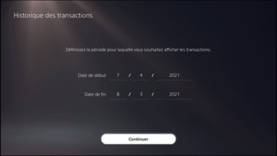 Écran Historique des transactions sur PS5