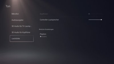 PS5-Bildschirm "Sound" mit markierter Option "Lautstärke" im linken Menü.