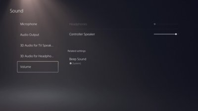 Geluidsscherm op PS5 met Volume gemarkeerd in het linkermenu.