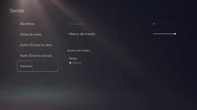 Pantalla de sonido de la PS5 con Volumen resaltado en el menú de la izquierda.