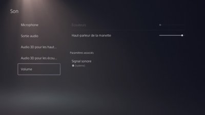 Écran Son de la PS5 avec l'option Volume en surbrillance dans le menu de gauche.