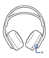 Vorderansicht eines PULSE 3D-Wireless-Headsets mit einer Beschriftung, die mit dem Buchstaben A gekennzeichnet ist und die Position der Status-Kontrollleuchte zeigt.