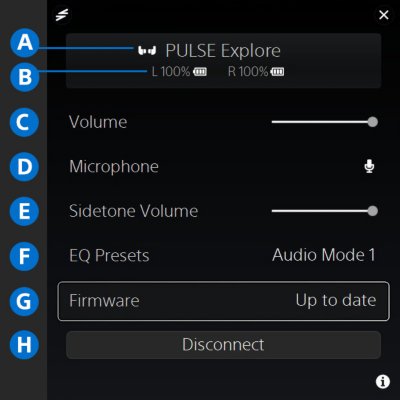 Quick menu showing settings lettered A through H, from the top.