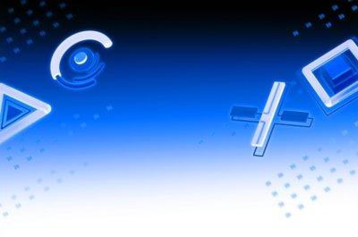 Blue banner with a pattern of small PlayStation icons.