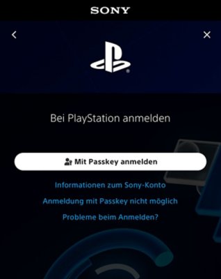 Anmelde-Bildschirm mit der Option "Mit Passkey anmelden"