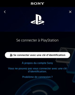 Écran de connexion affichant l'option "Se connecter avec une clé d'identification"