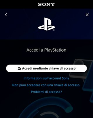 Schermata di accesso che mostra l'opzione "Accedi con chiave di accesso"