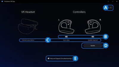 Ecranul aplicației PlayStation®VR2