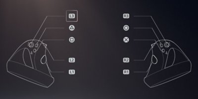 Interfaz de usuario de PS5 que muestra las asignaciones de botones para los controles PS VR2 Sense.