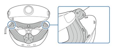 Dispositivo PS VR2 com uma ilustração que mostra a remoção da proteção contra a luz.