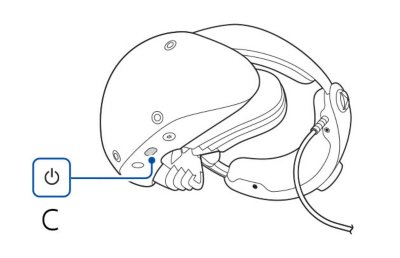 Placering af PS VR2-headsettets tænd/sluk-knap.