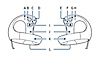 Visão superior dos controles PS VR2 Sense mostrando as peças identificadas com letras.