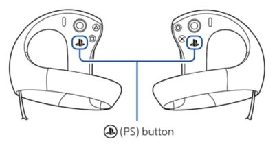 Locatie van de PS-toets op de linker- en rechter-PSVR2 Sense-controller.