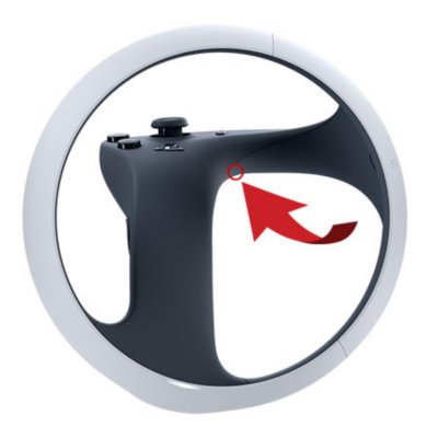Localização do botão de reinicialização no controle PS VR2 Sense.