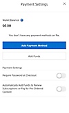 Visning av betalingsinnstillingskjermen for PlayStation Store i nettleseren, med lommeboksaldoen øverst til venstre.