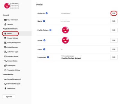 Placering av knappen för redigering av online-ID i Kontohantering